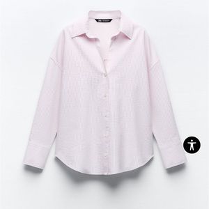 BNWOT Zara Cotton Blend Pink and White Button Down